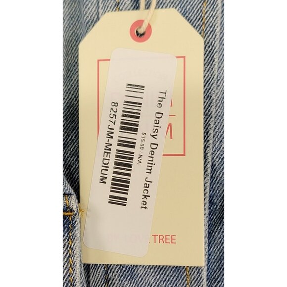Love Tree Denim Jacket The Daisy Short Button Pockets Womens Med New Tags - Picture 8 of 9